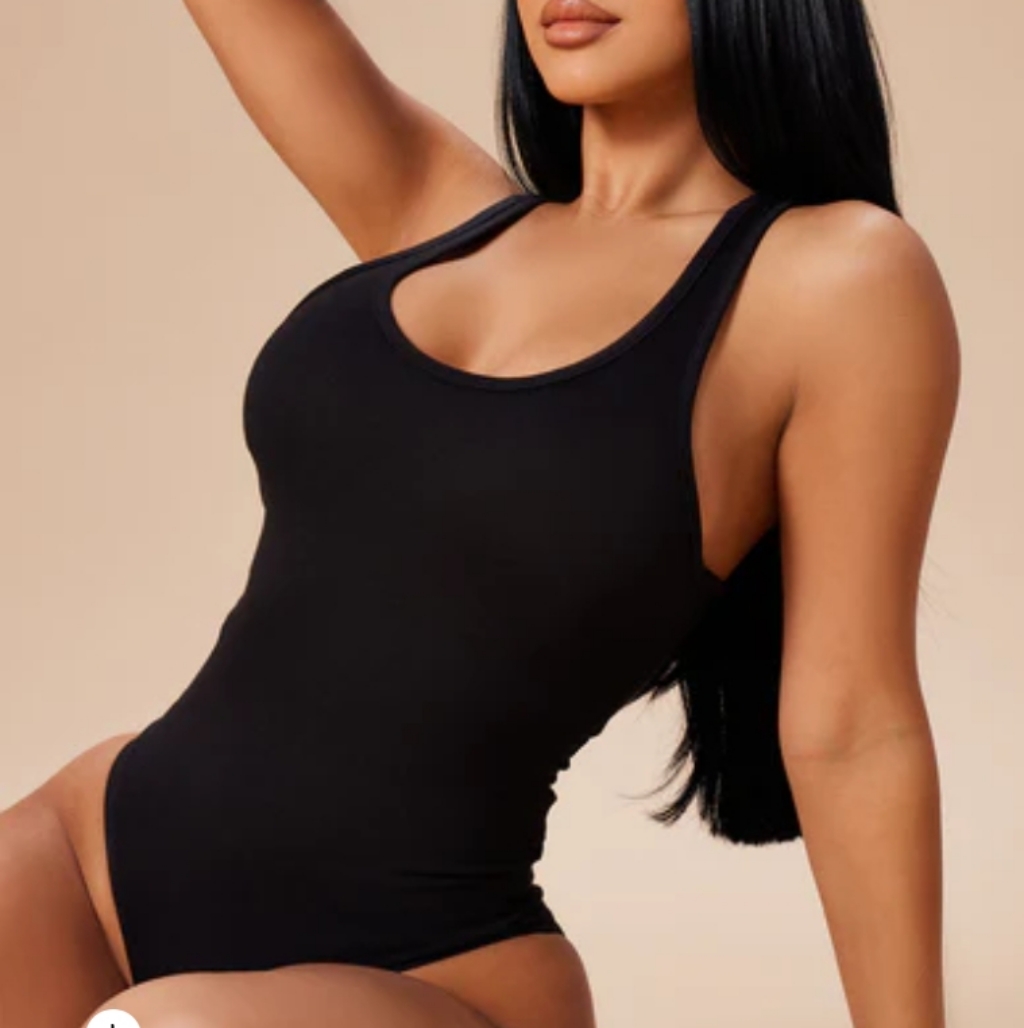 Fitted Black Bodysuit With Scoop Neckline Size Large